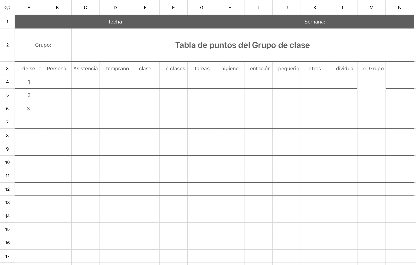 Formulario de registro de puntos del Grupo de estudiantes